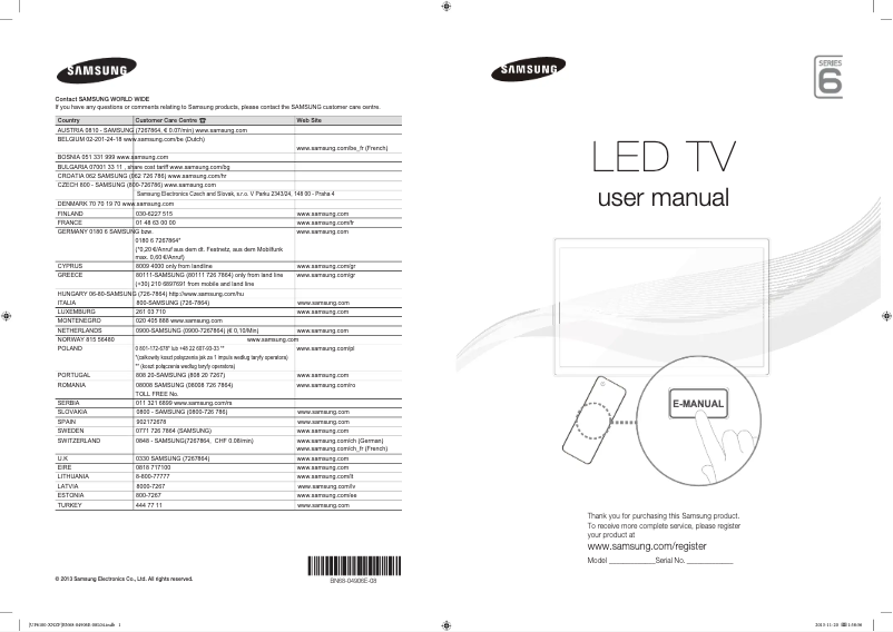 Page 1 de la notice Manuel utilisateur Samsung UE55F6100AK