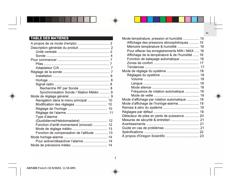 Image de la première page du manuel de l'appareil AWS888