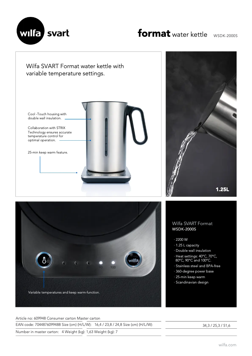 Page 1 de la notice Fiche technique Wilfa SVART Format WSDK-2000S