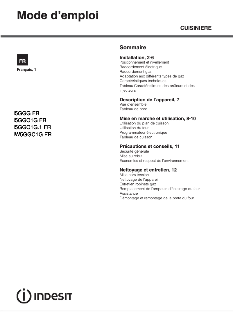 Imagen de la primera página del manual del dispositivo I5GGC1G(W) FR