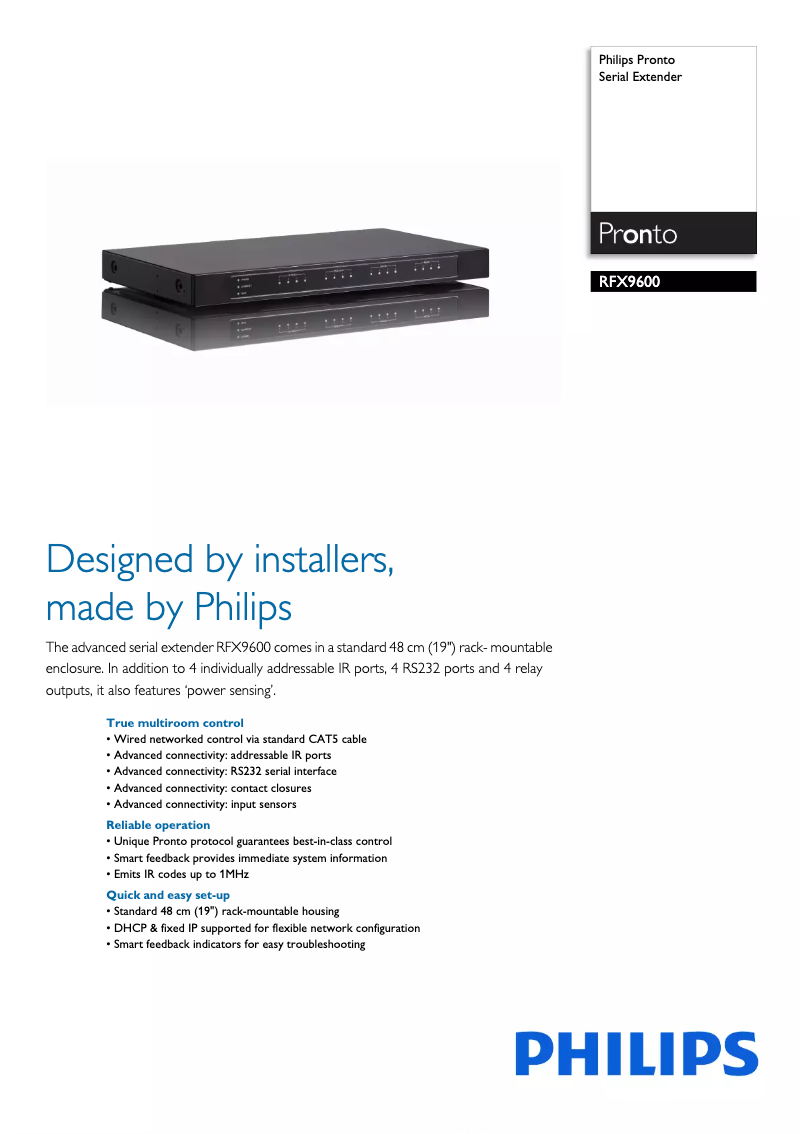 Page 1 de la notice Fiche technique Philips Pronto RFX9600