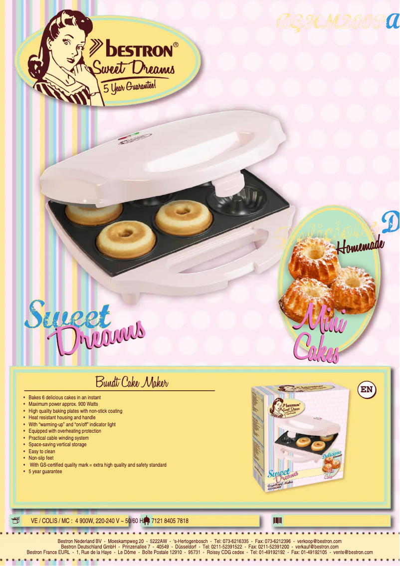Page 1 de la notice Fiche technique Bestron Sweet Dreams AGHM200P