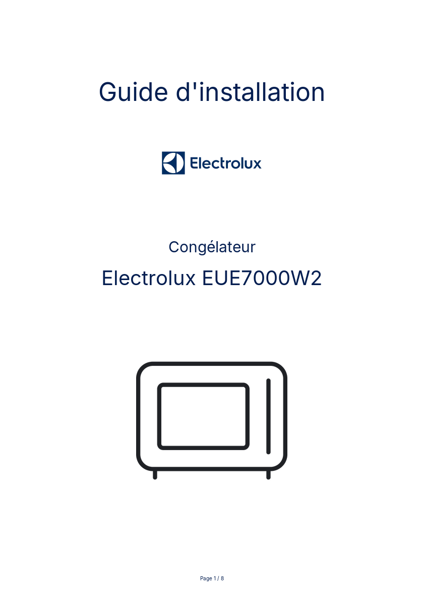 Page n°1 - Guide d'installation Electrolux EUE7000W2