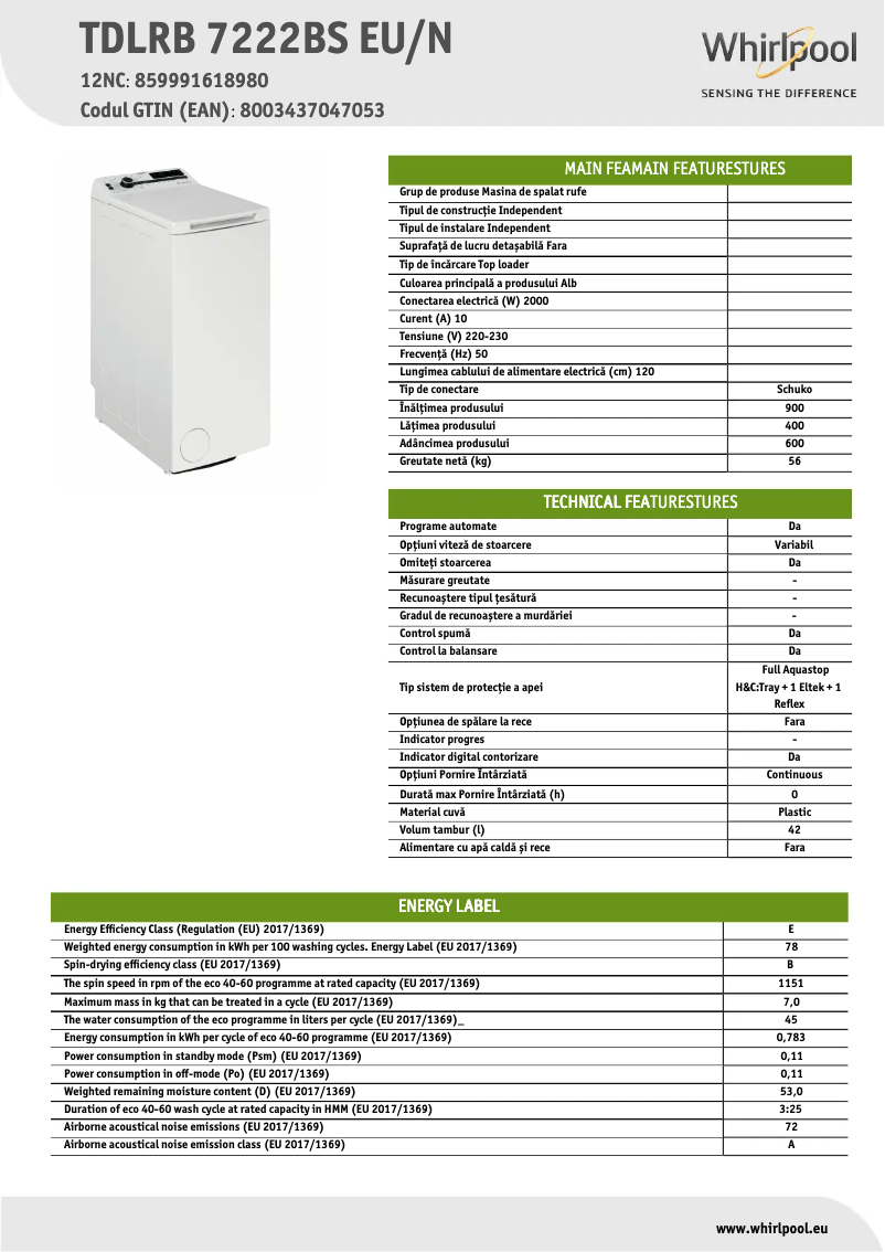 Image de la première page du manuel de l'appareil TDLRB 7222BS EU/N