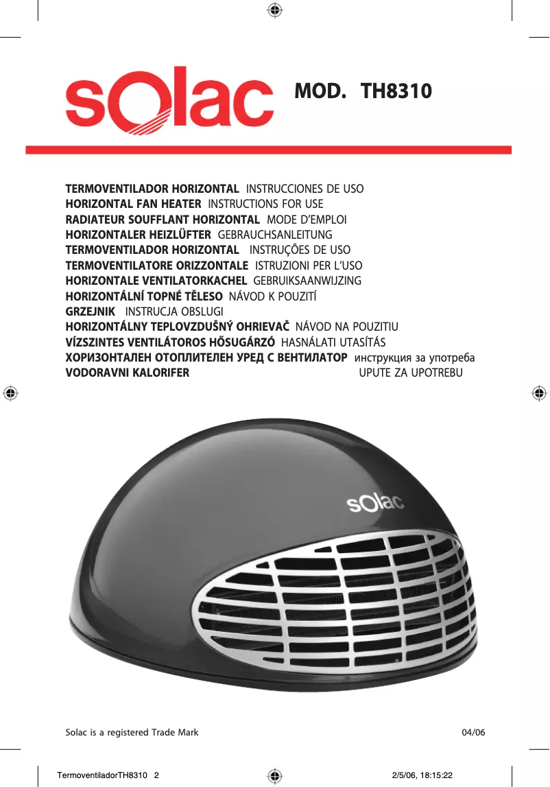 Page 1 de la notice Manuel utilisateur Solac TH8310