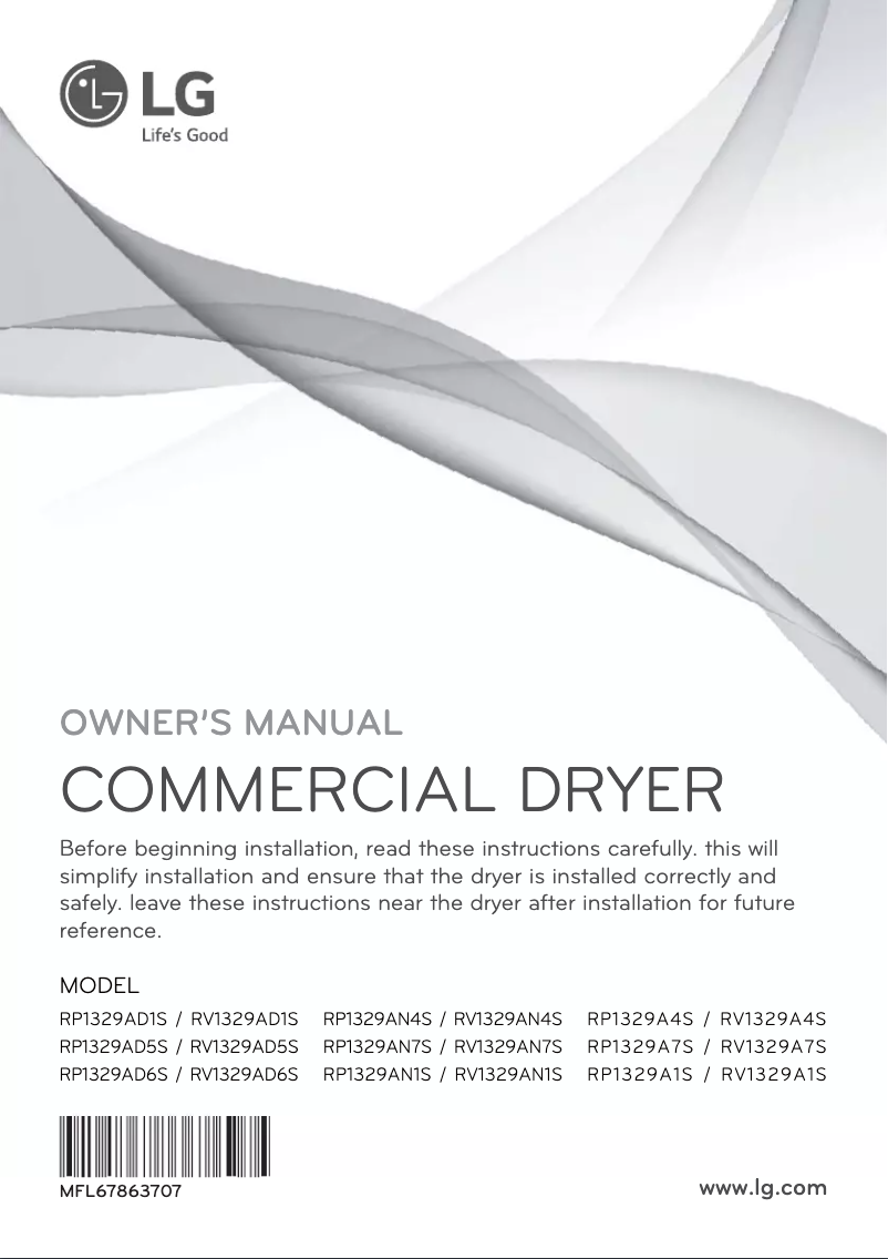 Page 1 de la notice Manuel utilisateur LG RP1329AN7S
