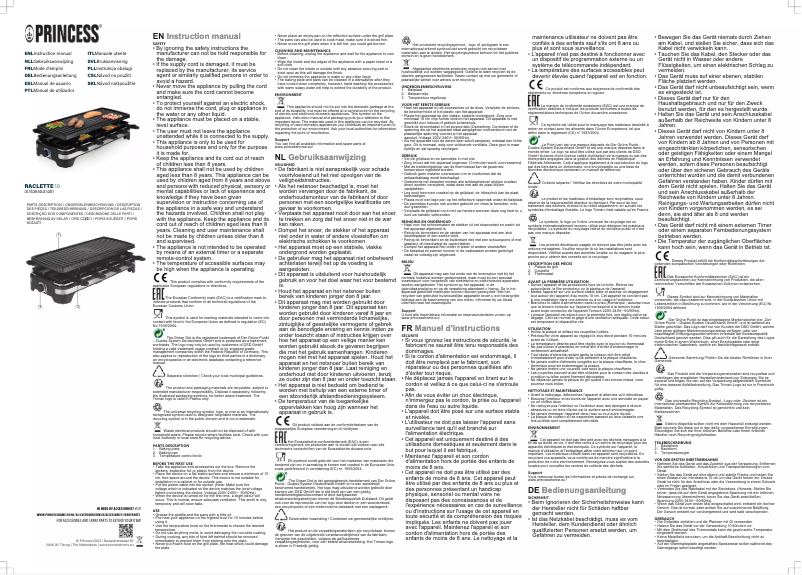 Page 1 de la notice Manuel utilisateur Princess Raclette 10 162650
