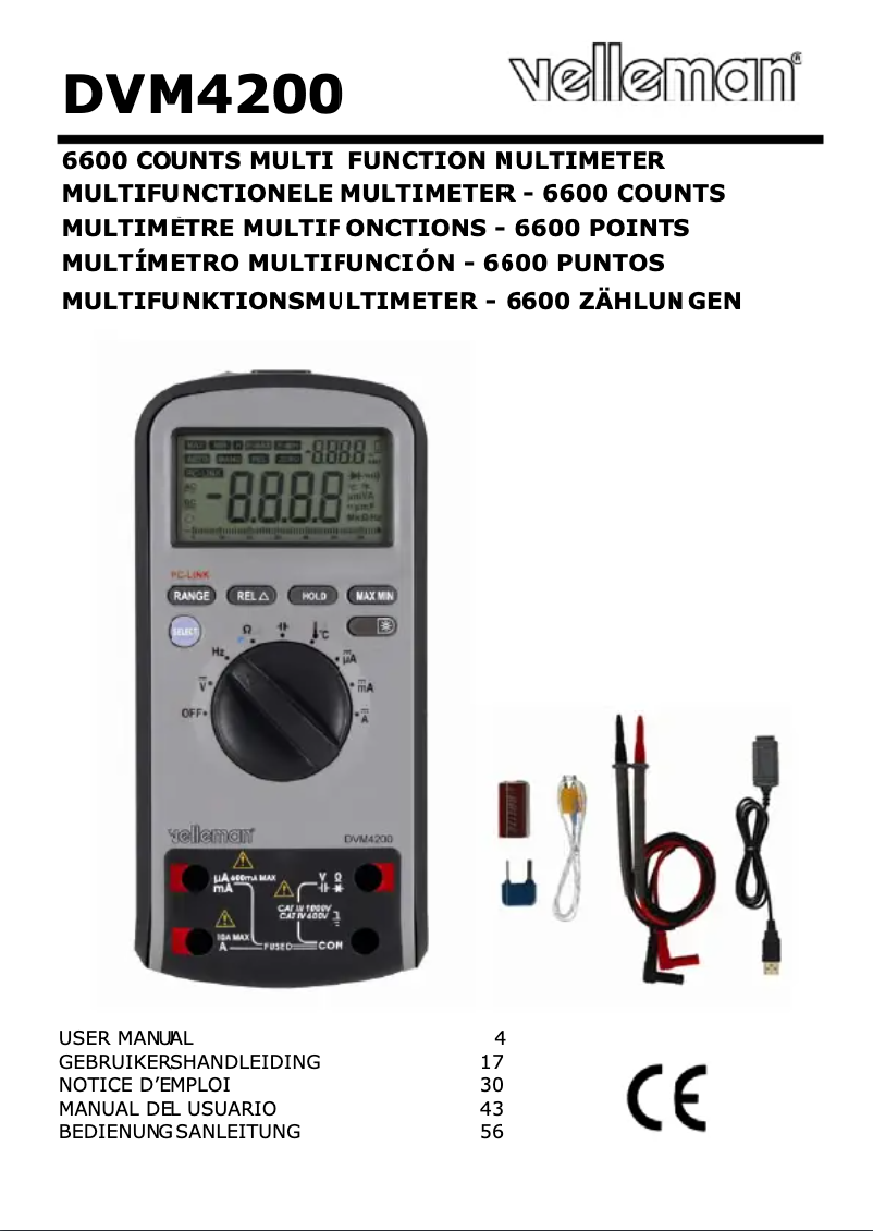 Page 1 de la notice Manuel utilisateur Velleman DVM4200