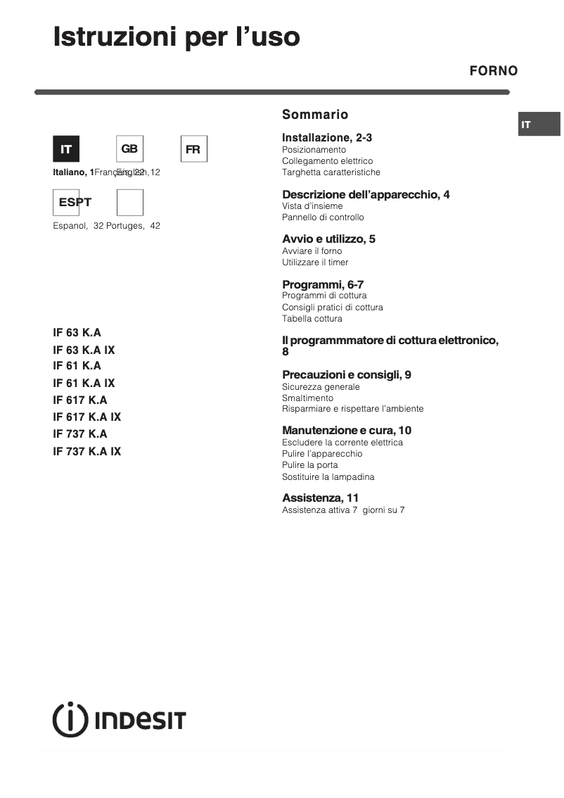 Page 1 de la notice Manuel utilisateur Indesit IF63 K A