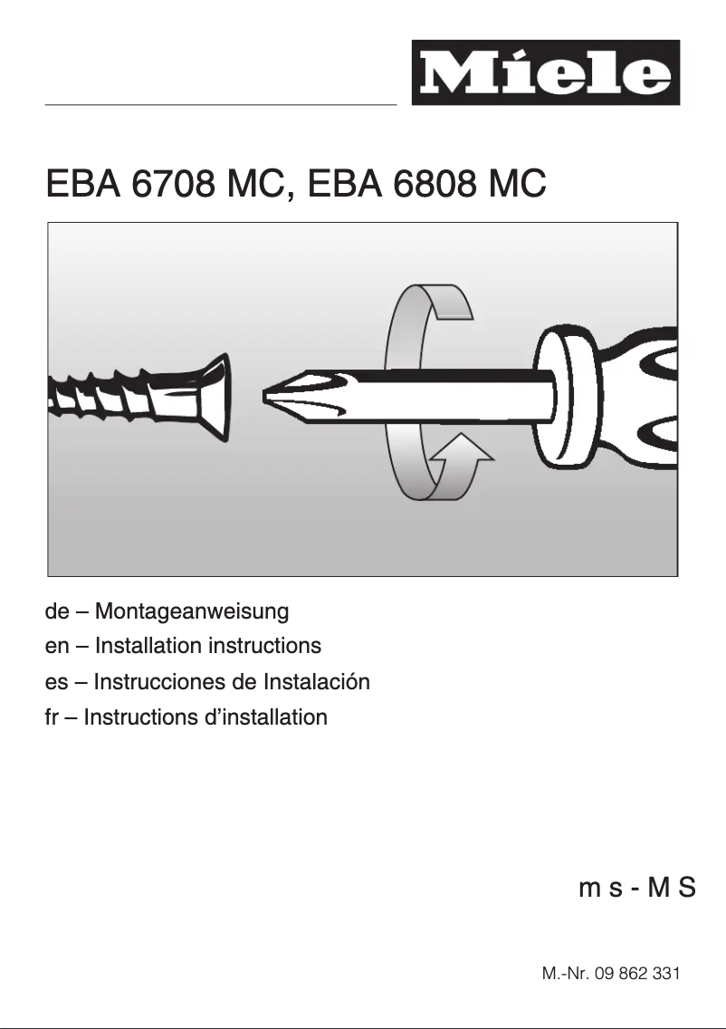 Page 1 de la notice Guide de mesure Miele EBA 6808 MC