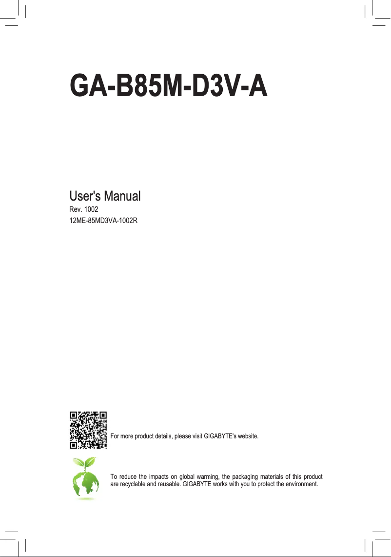 Page n°1 - Manuel utilisateur Gigabyte GA-B85M-D3V-A
