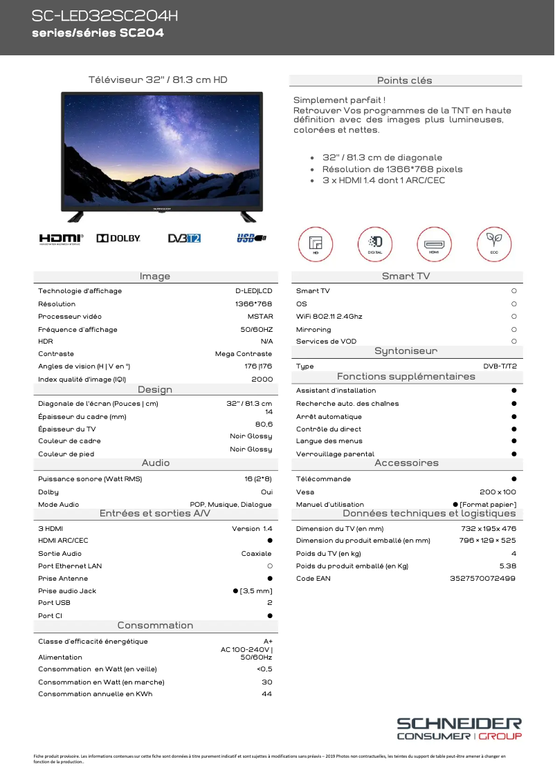 Image de la première page du manuel de l'appareil SC-LED32SC204H