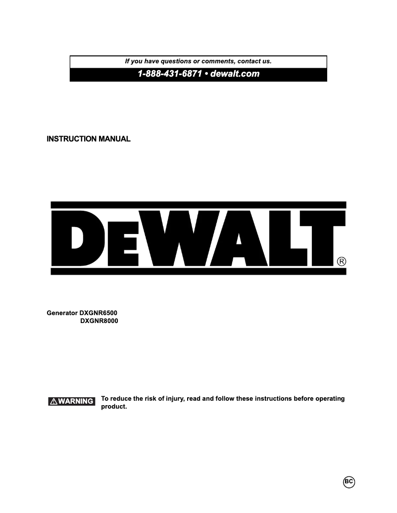 Page n°1 - Manuel utilisateur DeWalt DXGNR8000