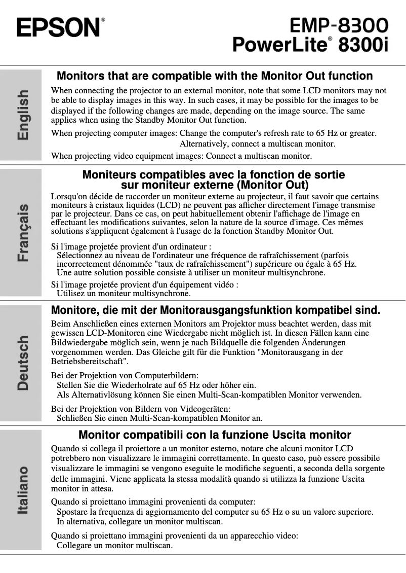 Page 1 de la notice Manuel utilisateur Epson PowerLite 8300i