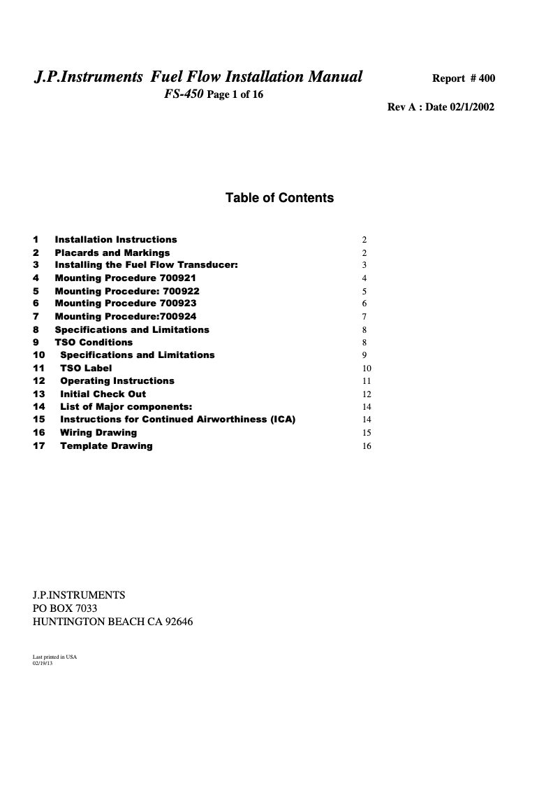 Page 1 de la notice Manuel utilisateur J.P. Instruments FS-450