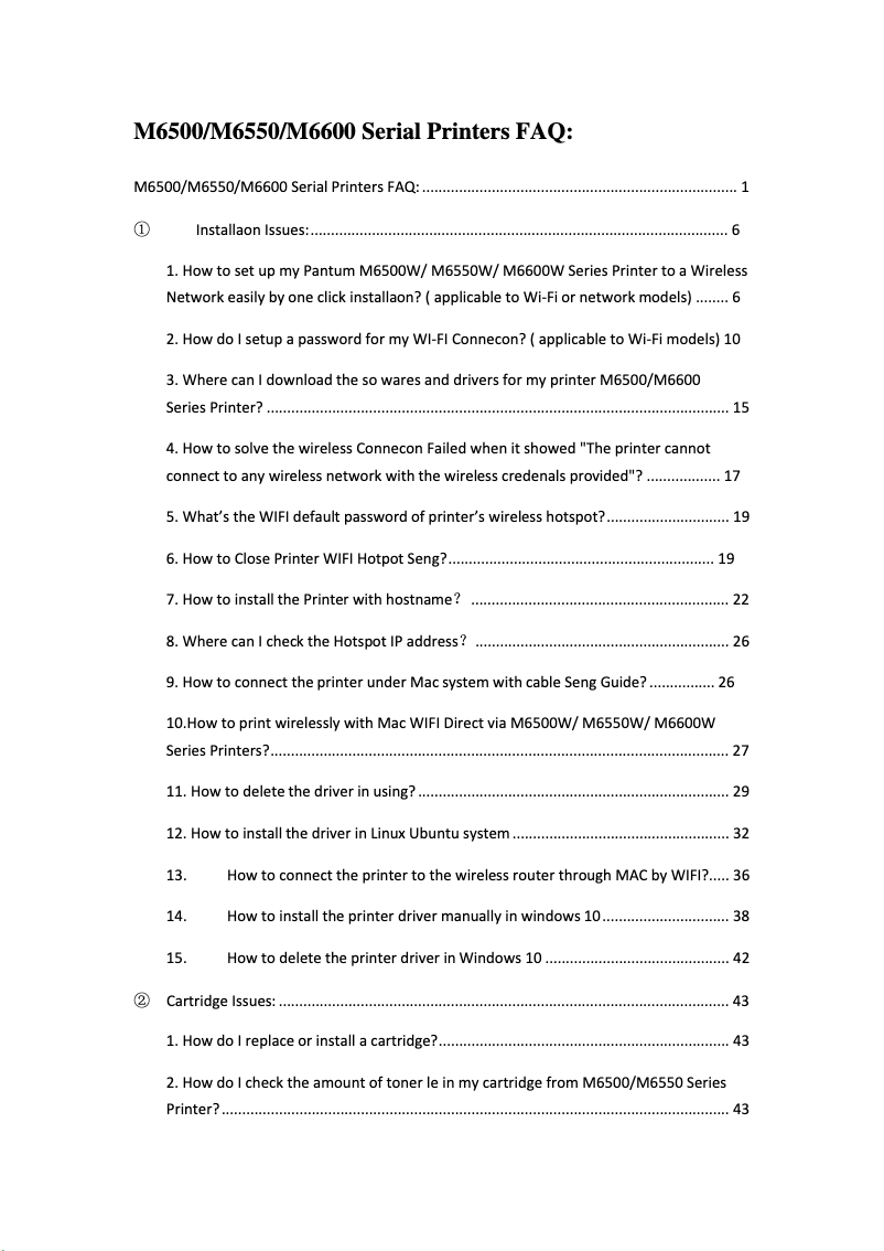 Page 1 de la notice FAQ Pantum M6550NW