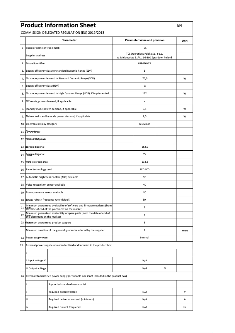 Image de la première page du manuel de l'appareil 65P610K