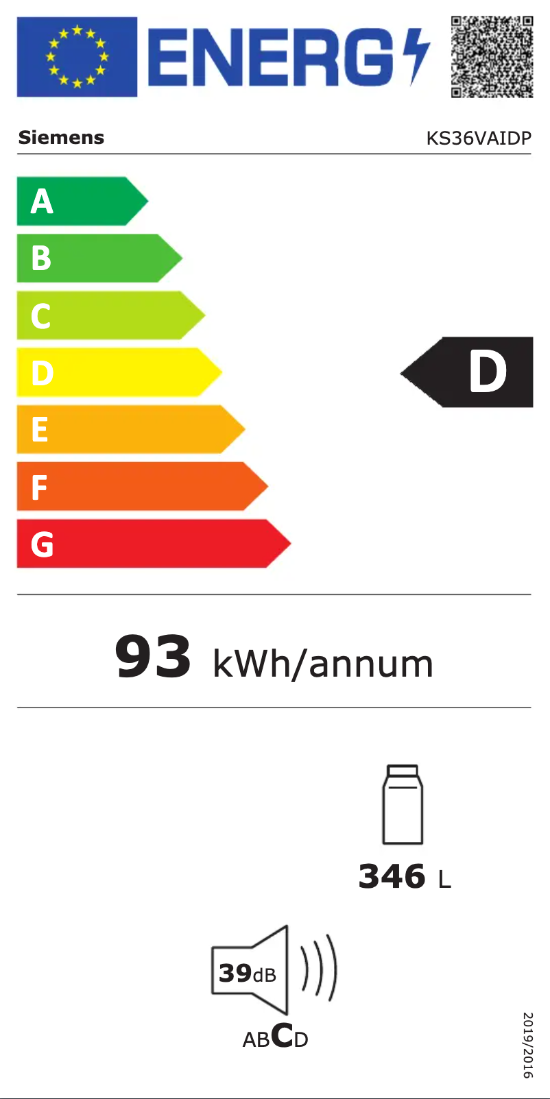 Page n°1 - Label énergétique Siemens KS36VAIDP