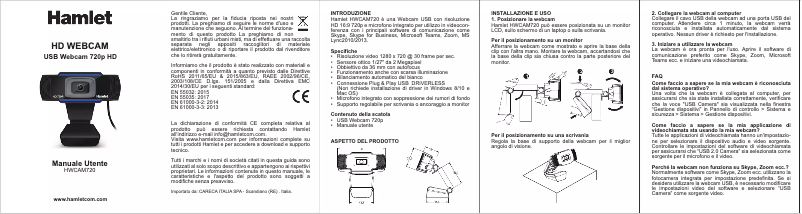 Page 1 de la notice Manuel utilisateur Hamlet HWCAM720