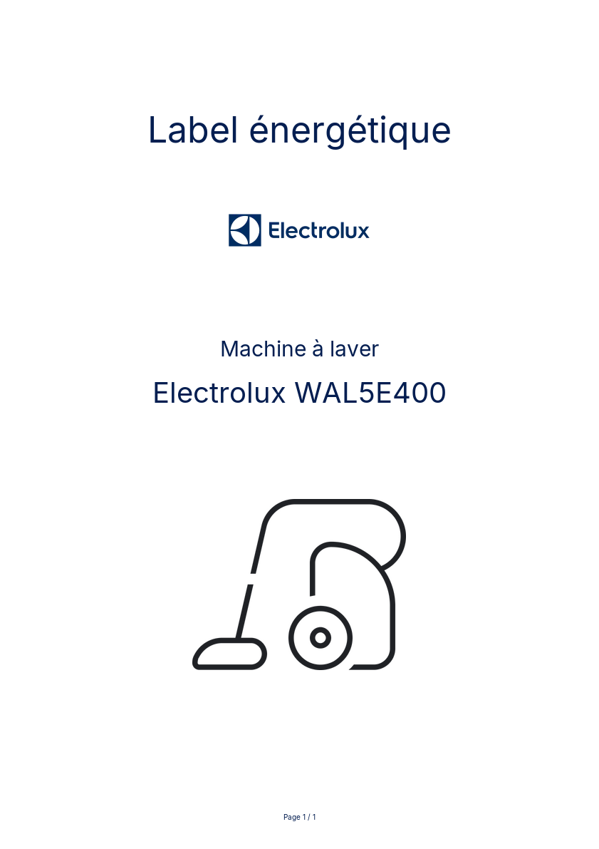 Page n°1 - Label énergétique Electrolux WAL5E400