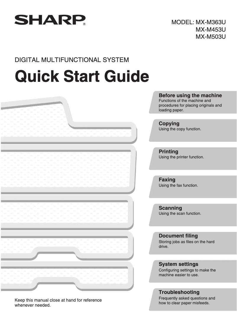 Image de la première page du manuel de l'appareil MX-M503U