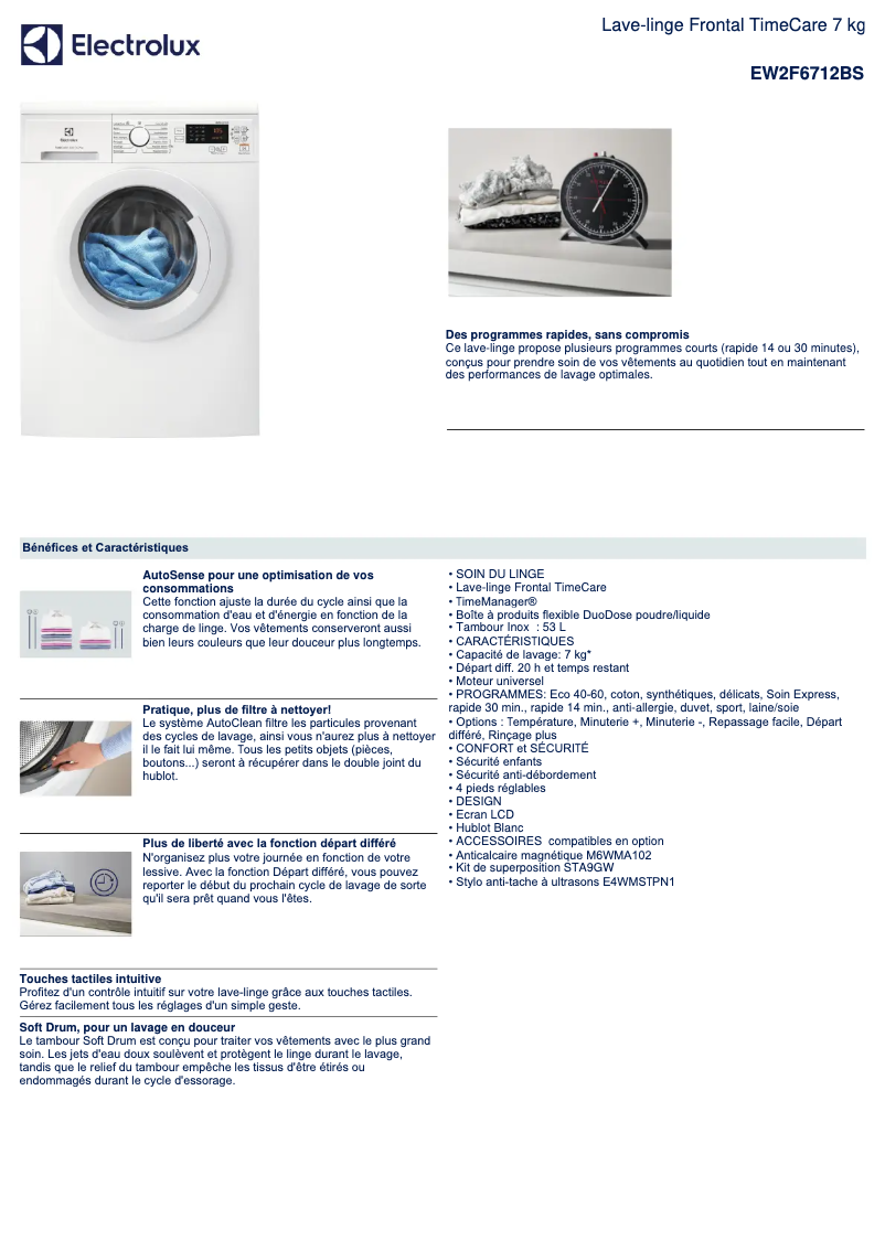 Page n°1 - Fiche technique Electrolux EW2F6712BS