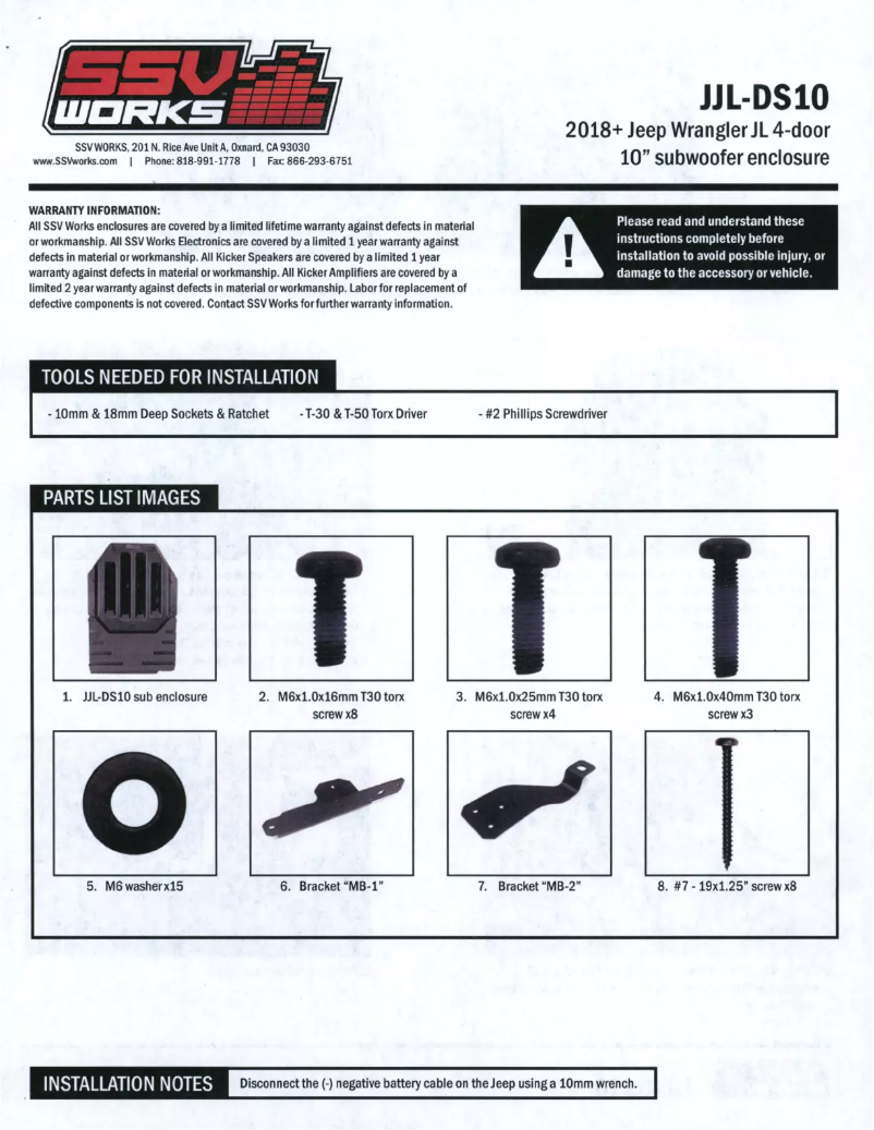 Page 1 de la notice Manuel utilisateur SSV Works JJL-DS10U