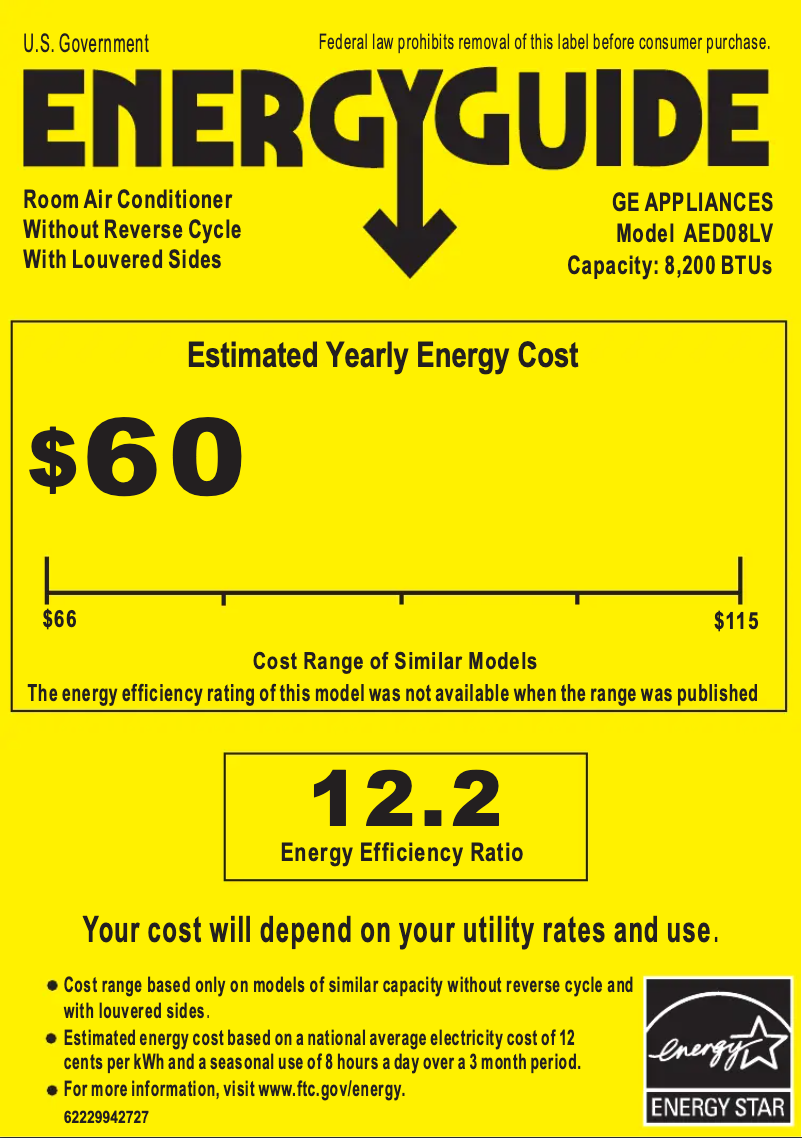Page n°1 - Label énergétique GE AED08LV