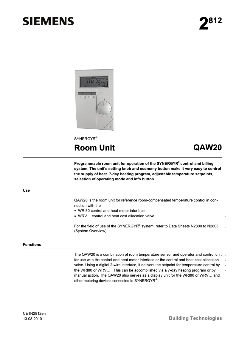 Page n°1 - Manuel utilisateur Siemens QAW20