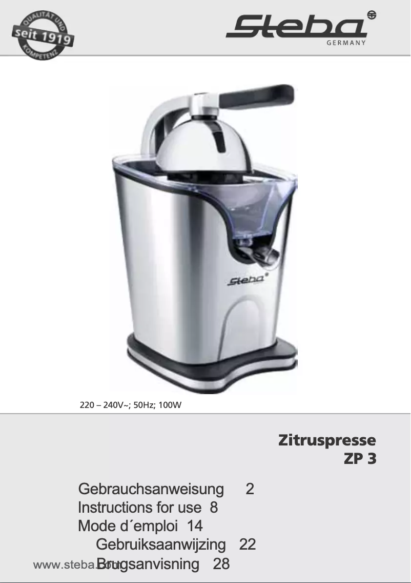 Page n°1 - Manuel utilisateur Steba ZP 3