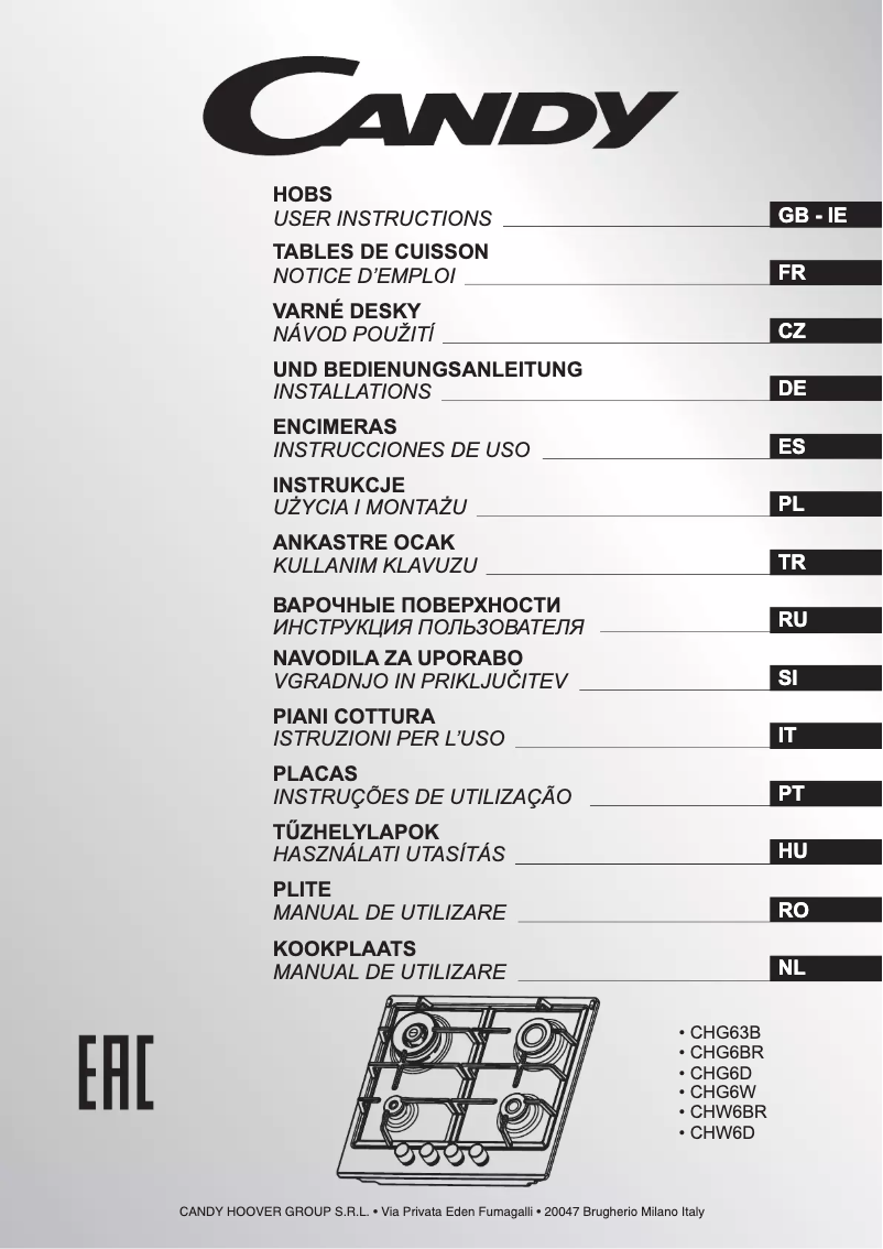 Page 1 de la notice Manuel utilisateur Candy CHW63B4WX