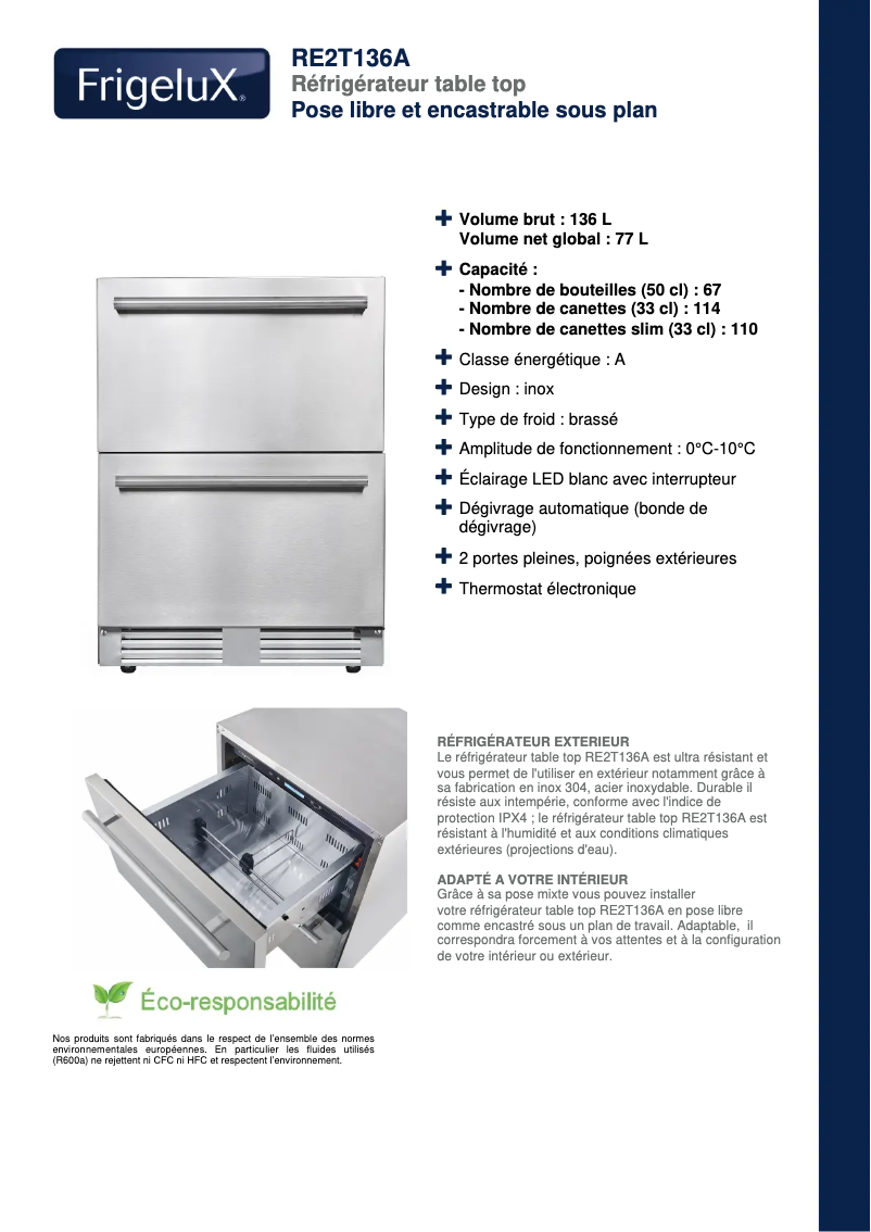 Page n°1 - Fiche technique FrigeluX RE2T136A