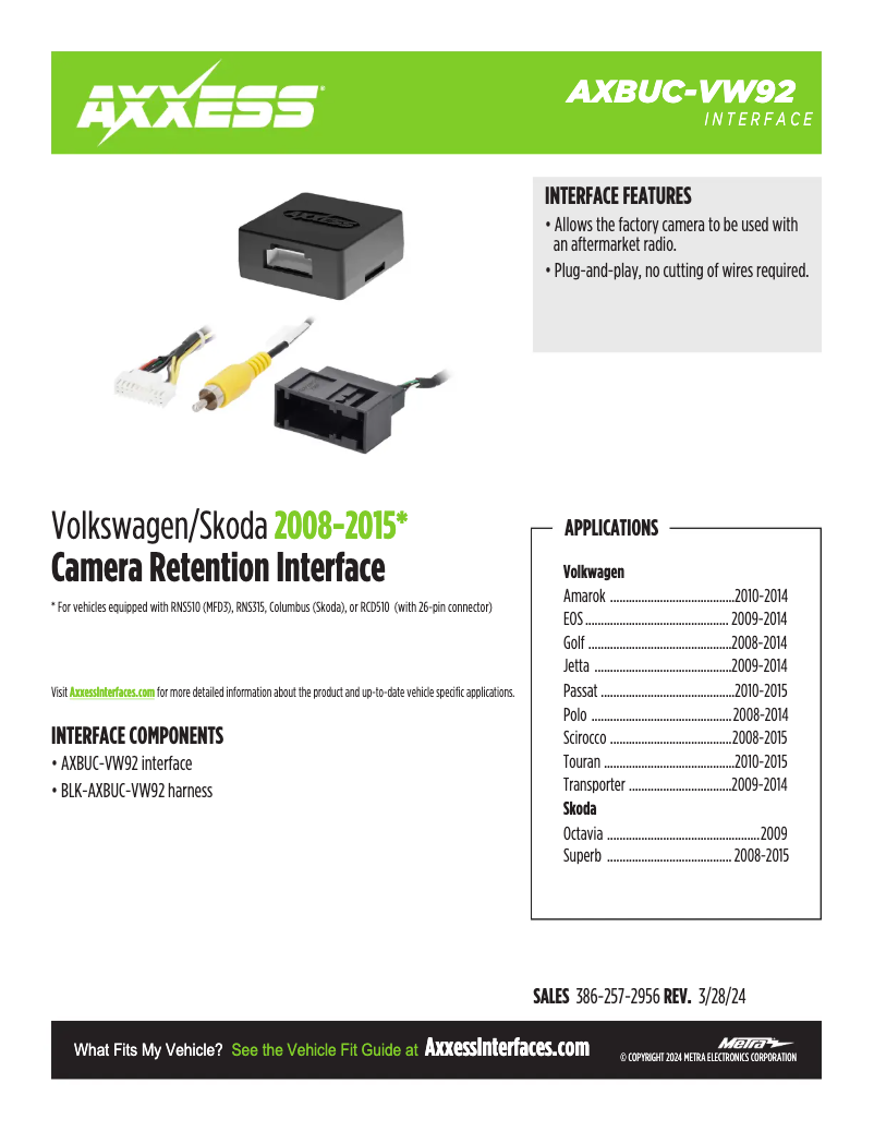Page 1 de la notice Fiche technique AXESS AXBUC-VW92