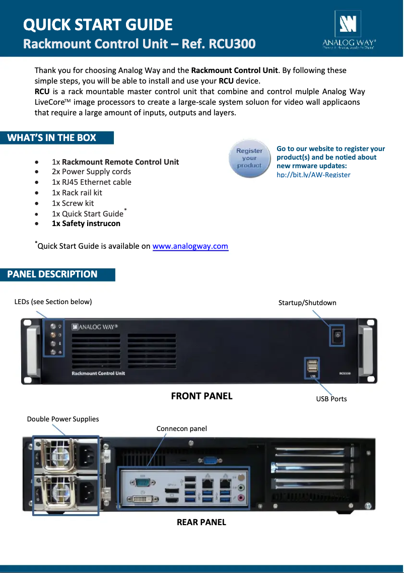 Page 1 de la notice Manuel utilisateur Analog Way RCU300