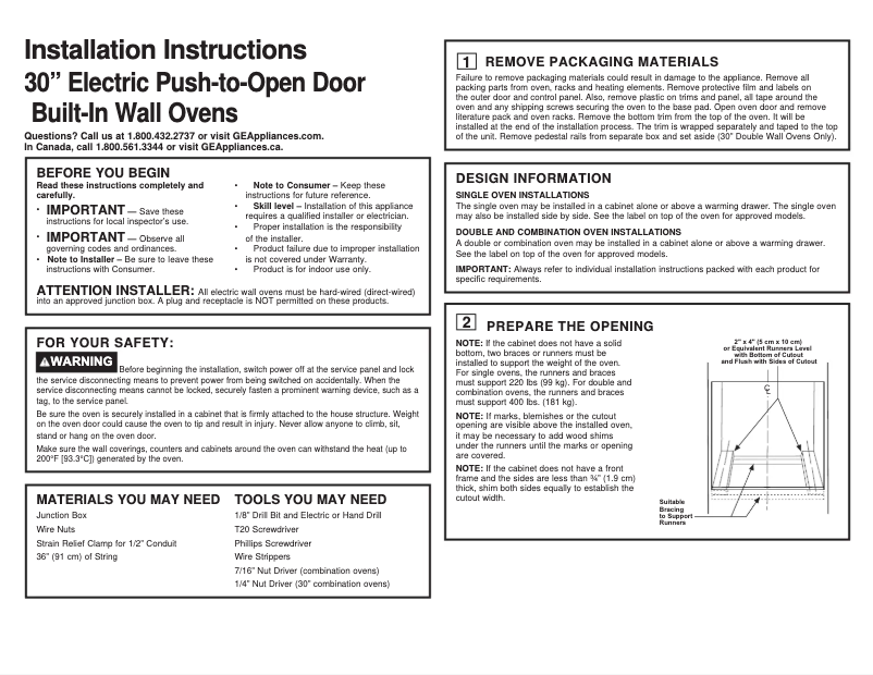 Page n°1 - Guide d'installation GE CTS90DM2NS5