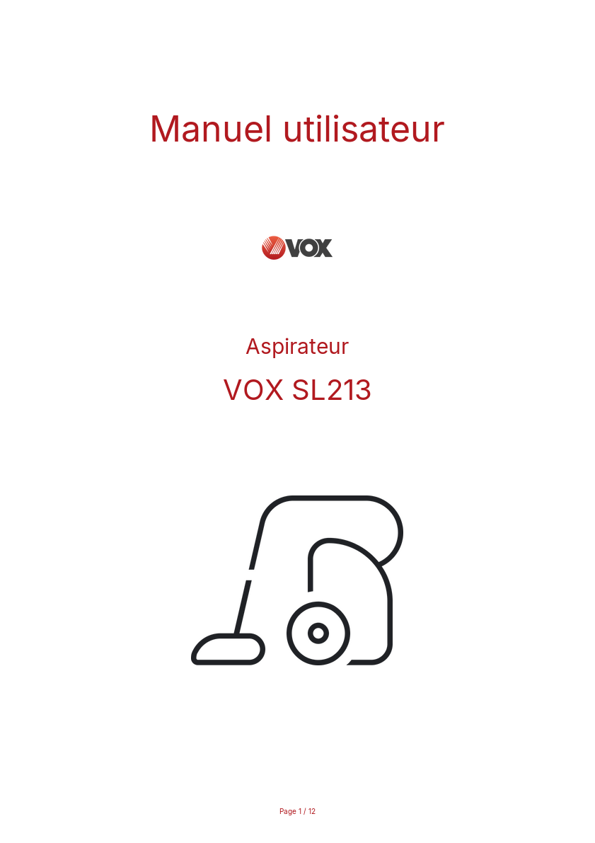 Page n°1 - Manuel utilisateur VOX SL213