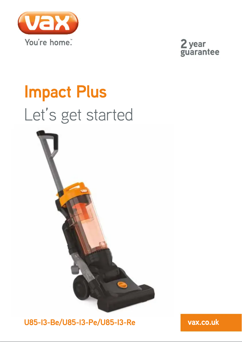 Page 1 de la notice Manuel utilisateur Vax Impact Plus U85-I3-Pe