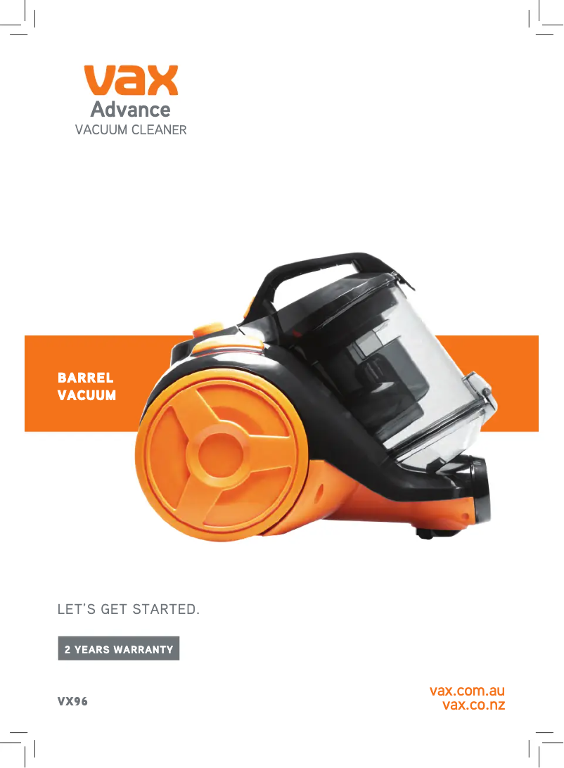 Page n°1 - Manuel utilisateur Vax Advance VX96