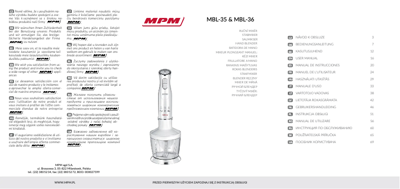 Page n°1 - Manuel utilisateur MPM MBL-36