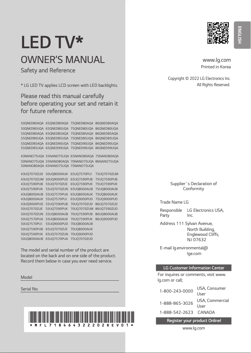 First page image of the manual for QNED85