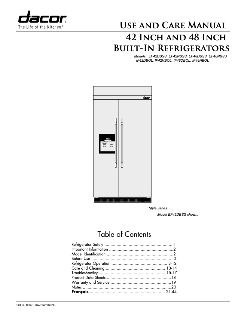 Page n°1 - Manuel utilisateur Dacor EF48NBSS