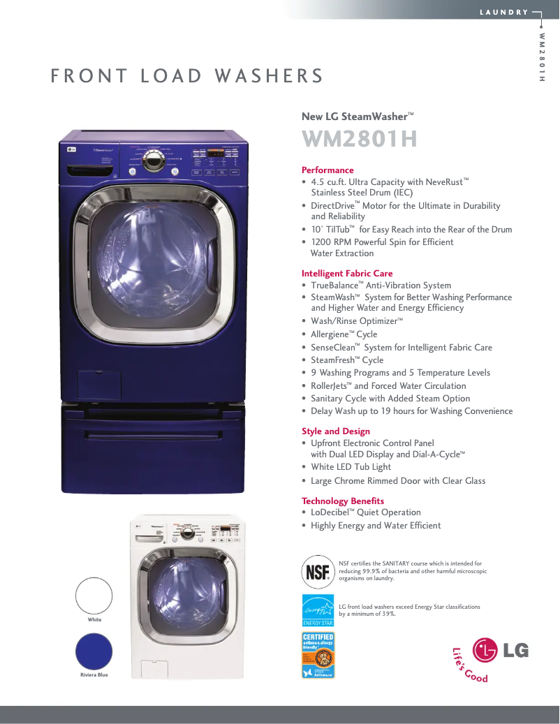 Página 1 del manual Ficha técnica LG WM2801HLA