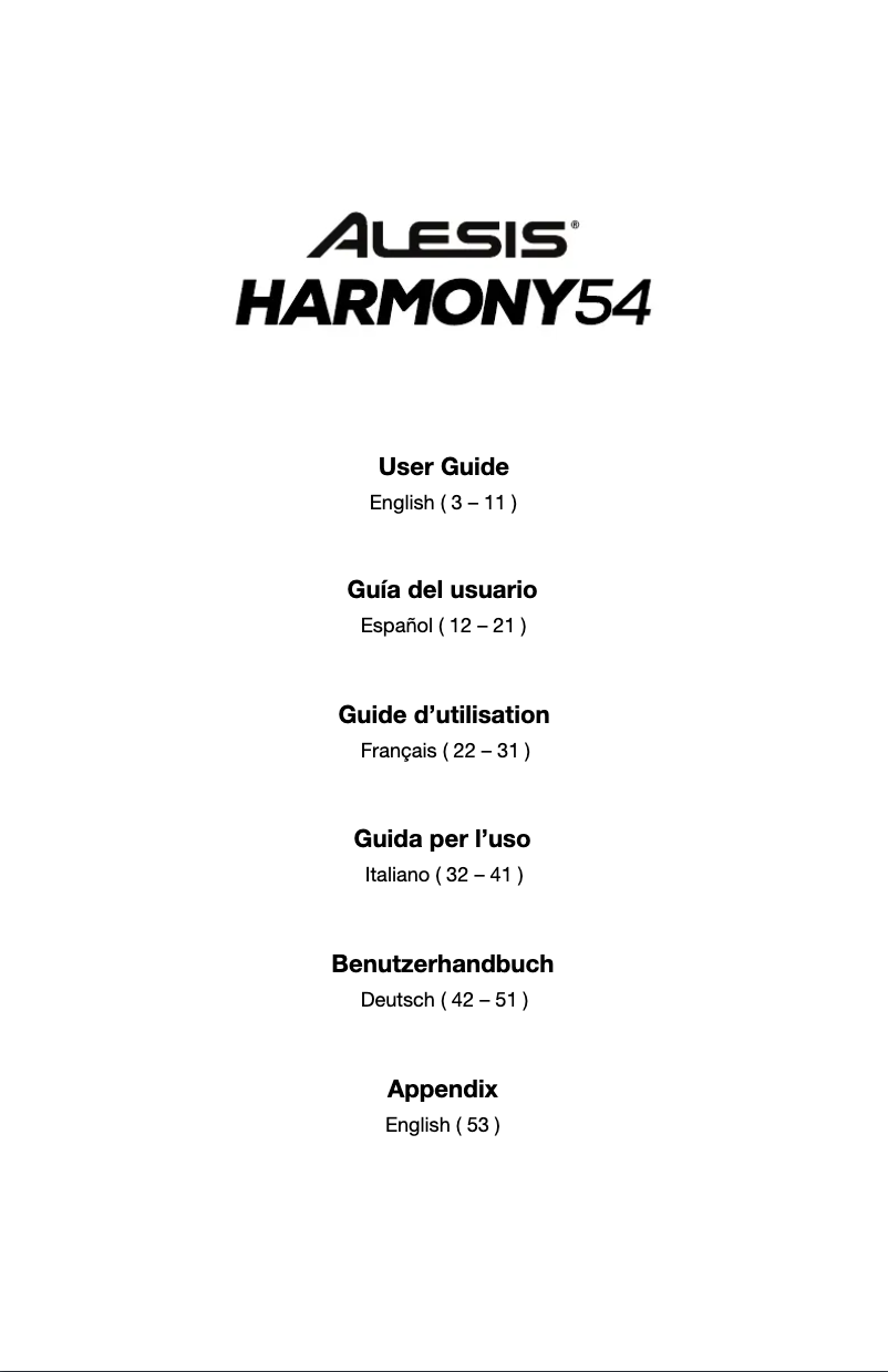 Page 1 de la notice Manuel utilisateur Alesis Harmony 54