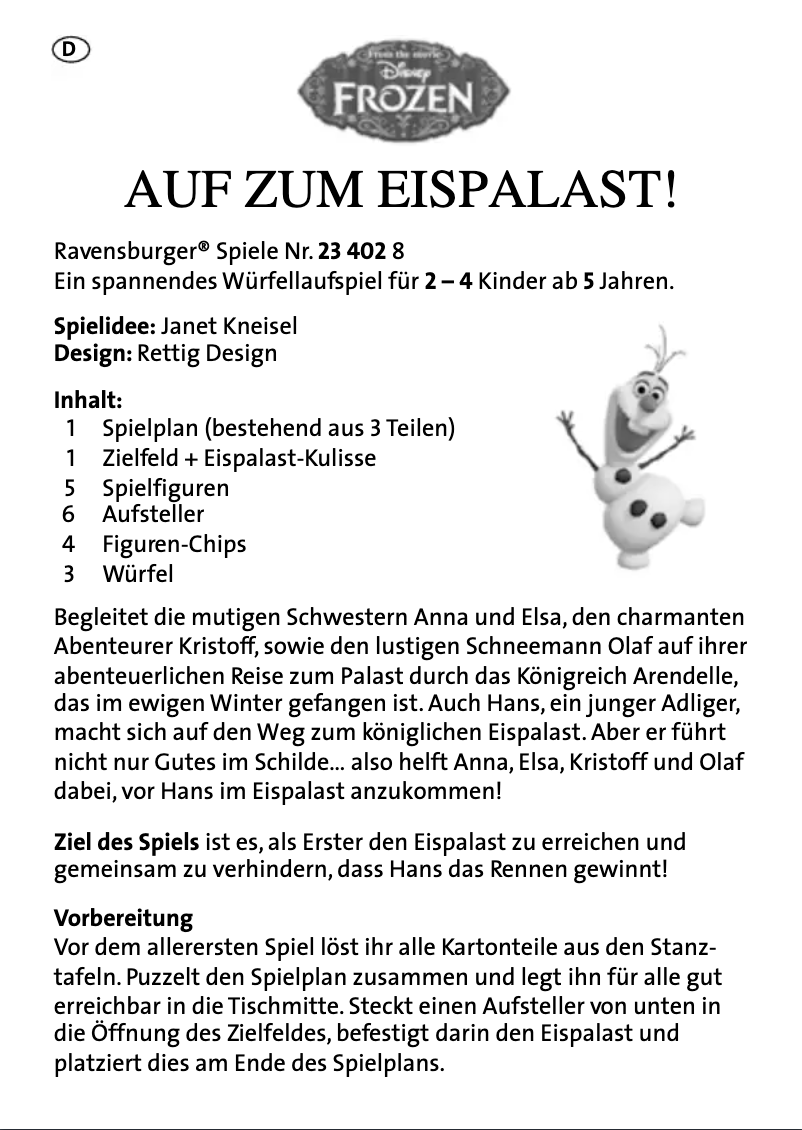 Page n°1 - Manuel utilisateur Ravensburger Disney Frozen Race to the Palace