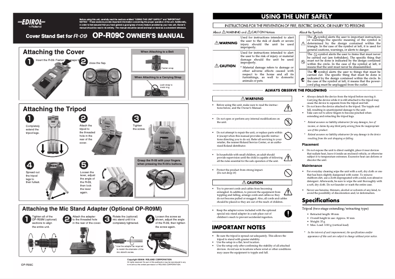 Page n°1 - Manuel utilisateur Roland OP-R09M