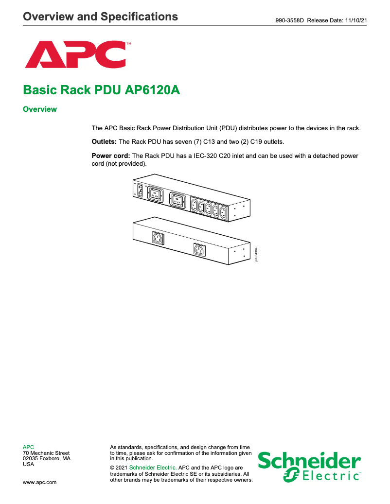 Page 1 de la notice Fiche technique APC AP6120A