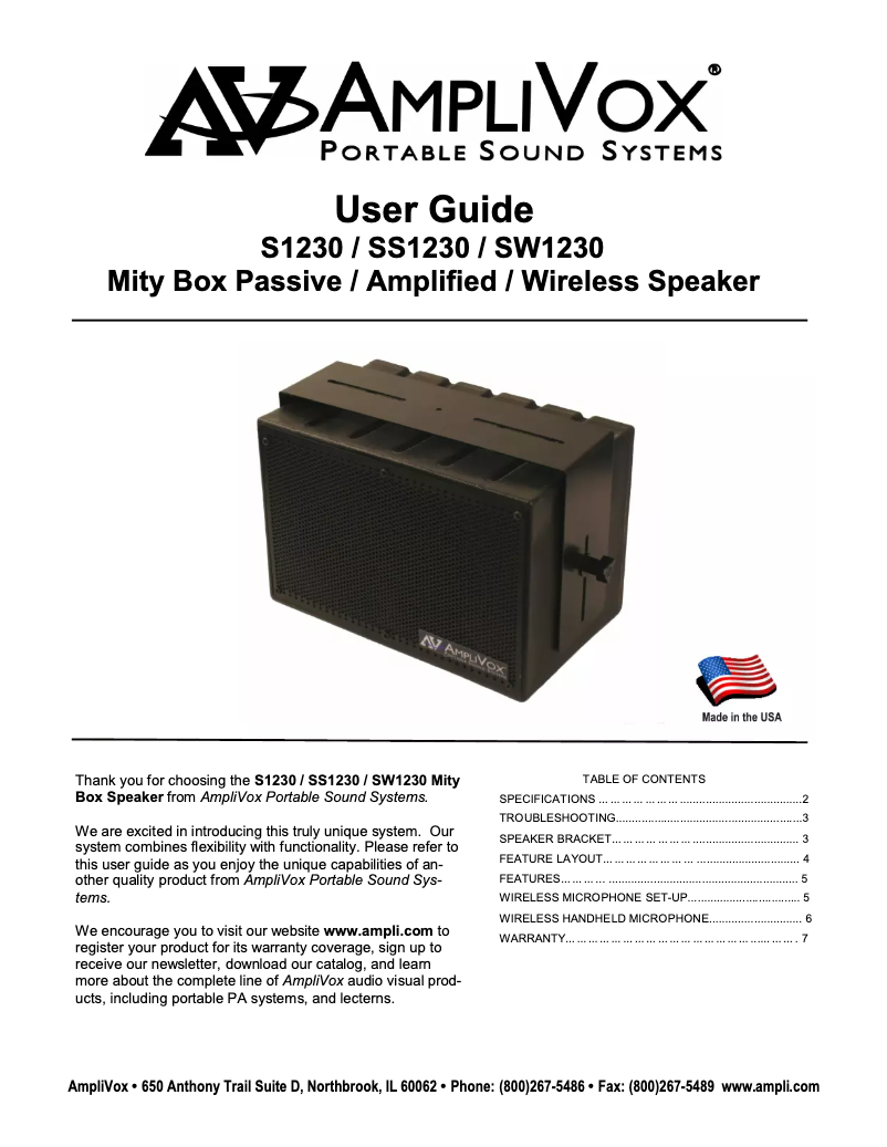 Page n°1 - Manuel utilisateur AmpliVox SS1230