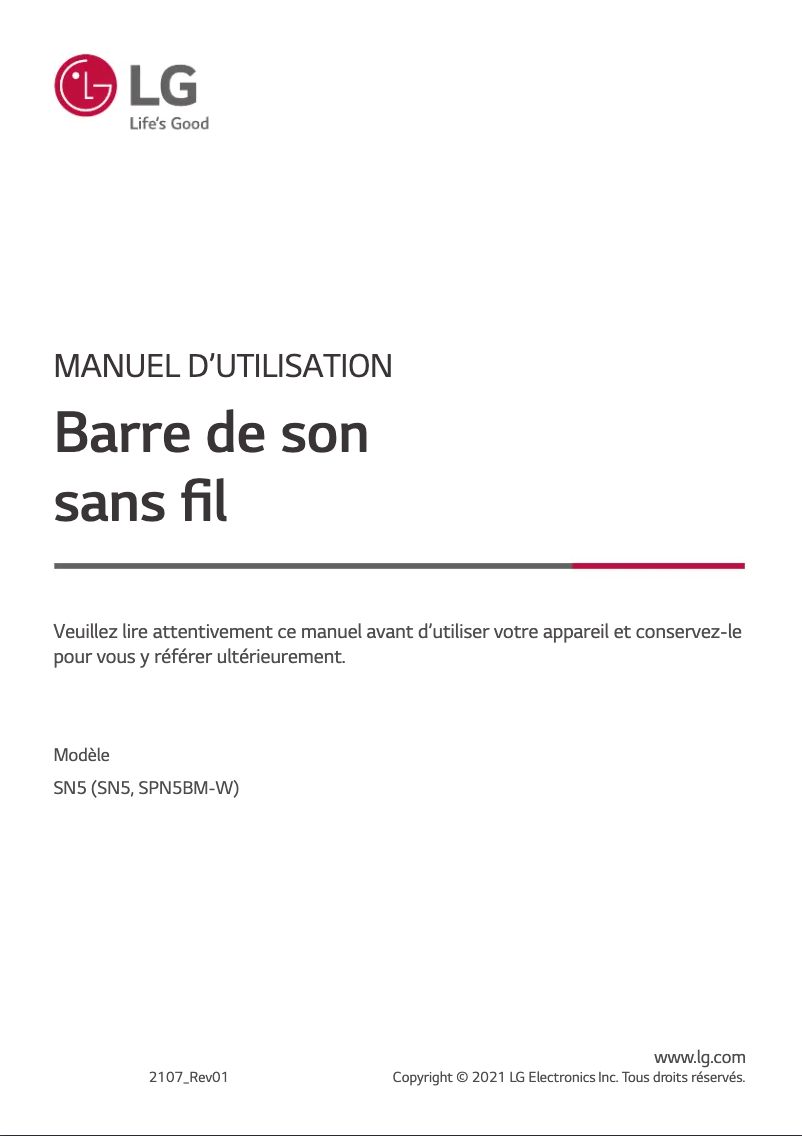 Page 1 de la notice Manuel utilisateur LG SN5