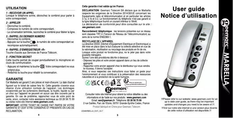 Página 1 del manual Manual de usuario Geemarc Marbella