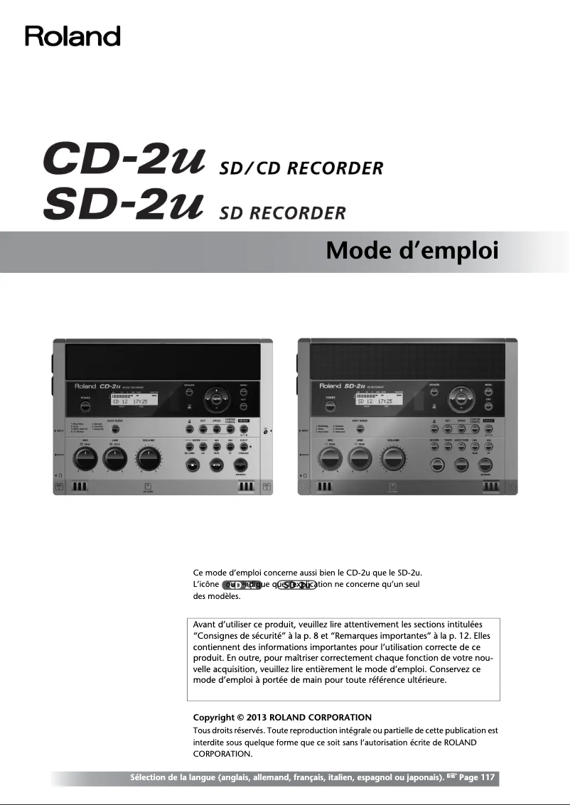 Page 1 de la notice Manuel utilisateur Roland SD-2U